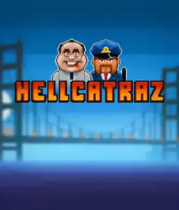 Dive into the exciting world of Hellcatraz slot by Relax Gaming, highlighting a quirky prisoner and a guard with the infamous Alcatraz prison and San Francisco skyline in the background. This image captures the light-hearted escapade of an Alcatraz-inspired game, great for fans of retro gaming, offering a nostalgic escape. 